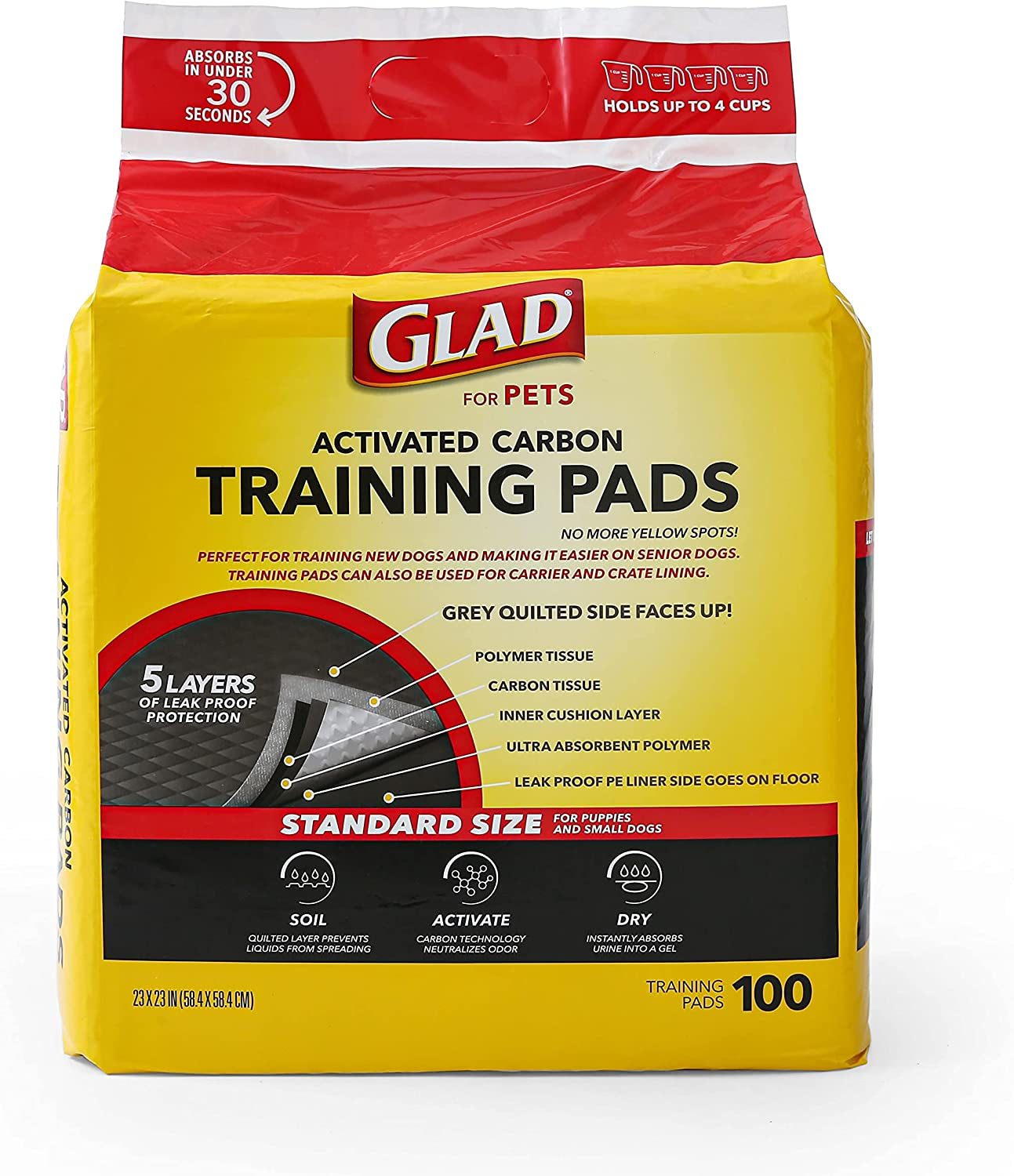 for Pets Black Charcoal Puppy Pads 23" X 23" Allinone Puppy Potty Training Pads That ABSORB & NEUTRALIZE Urine Instantly New & Improved Quality Puppy Pee Pads, (Pack of 1, 100 Count Total)