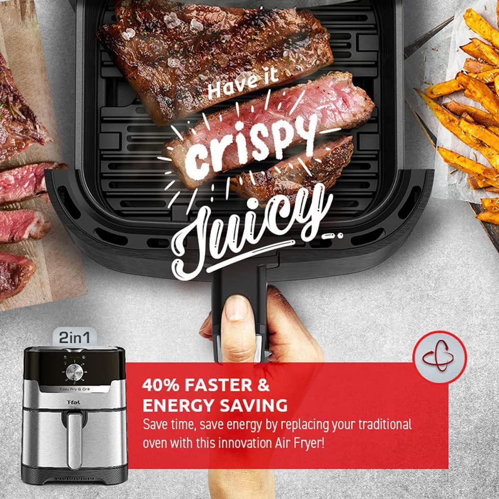 T-fal Easy Fry and Grill Air fryer, Stainless Steel, 4.4Quart/4.2Liters