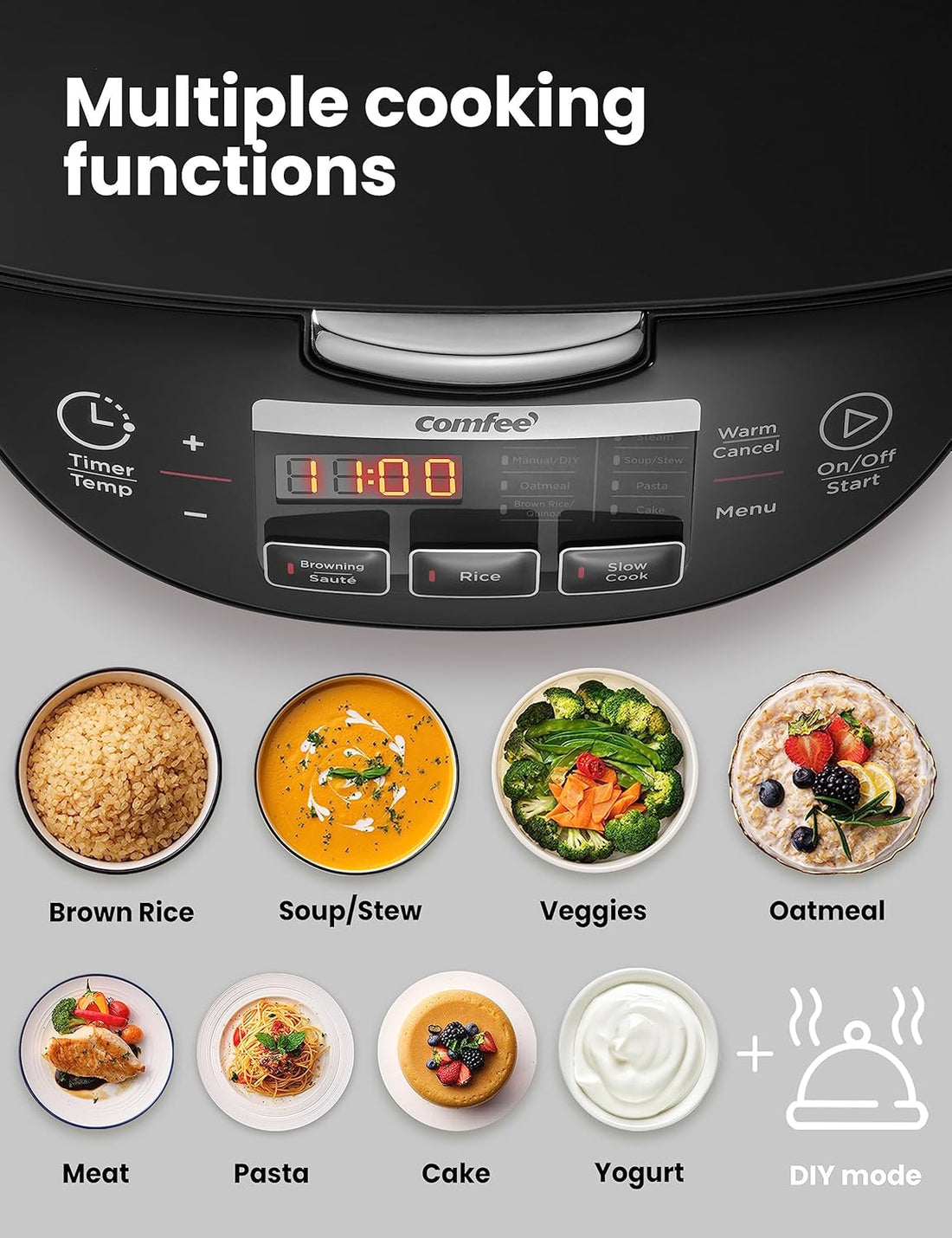 COMFEE' Rice Cooker, Asian Style Large Rice Cooker with Fuzzy Logic Technology, 11 Presets, 10 Cup Uncooked/20 Cup Cooked, Auto Keep Warm, 24-Hr Delay Timer