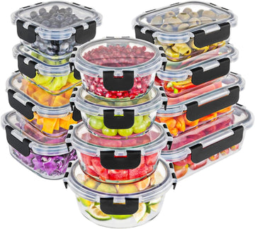 Magic Mill Glass Storage Containers with lids Set | Ultimate 24pc Sets with 12 Food Storage Containers & 12 Airtight Locking Lids.