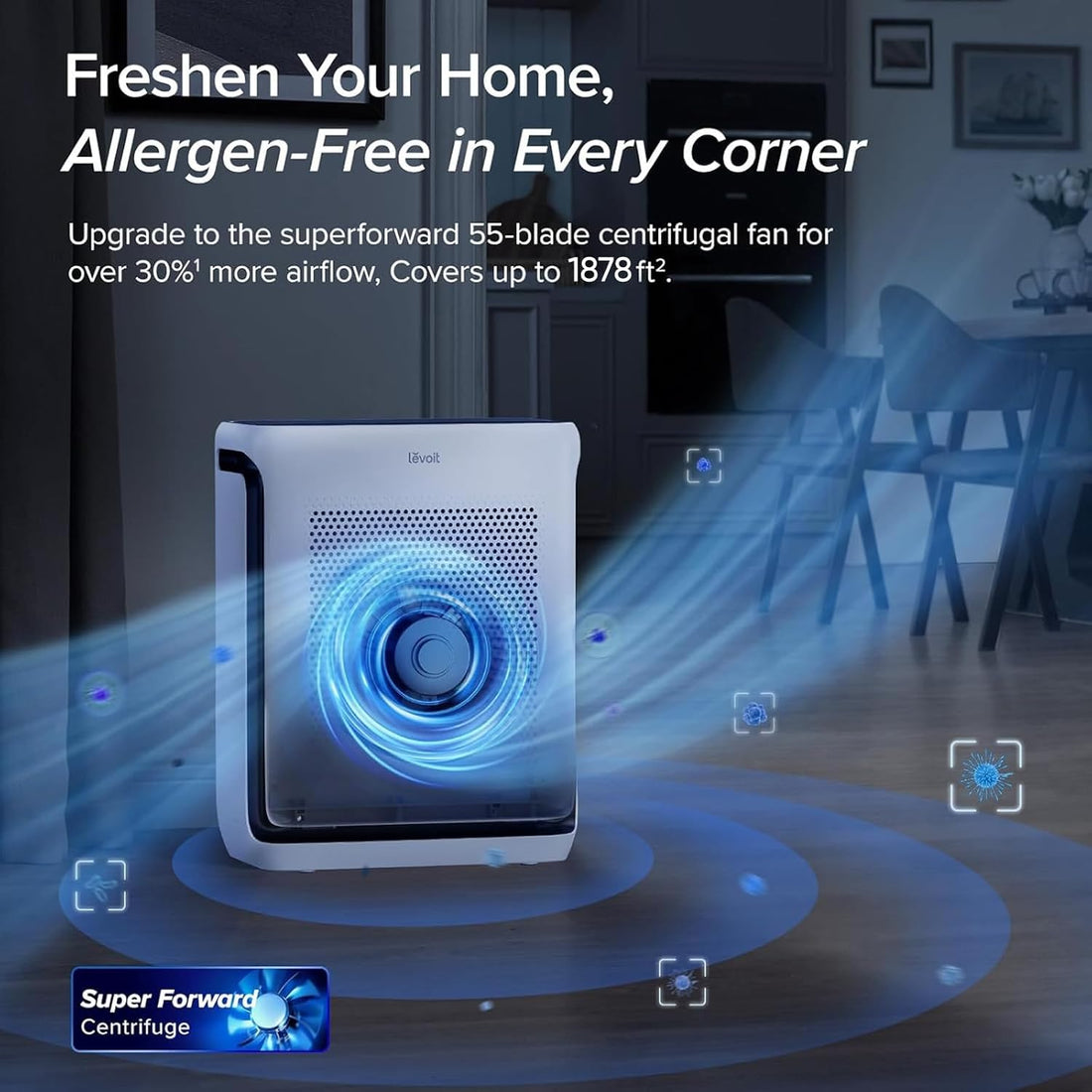 LEVOIT Air Purifiers Large Room bedroom Home Up to 1878 ft²with Washable Filters Smart WiFi Air Quality Monitor HEPA